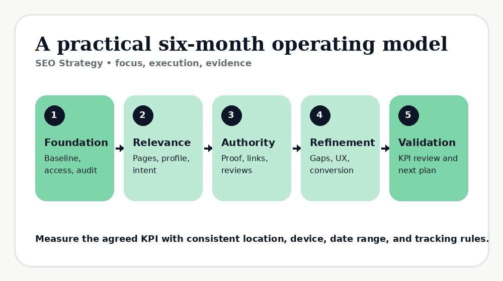 Practical framework for page one seo targets six months